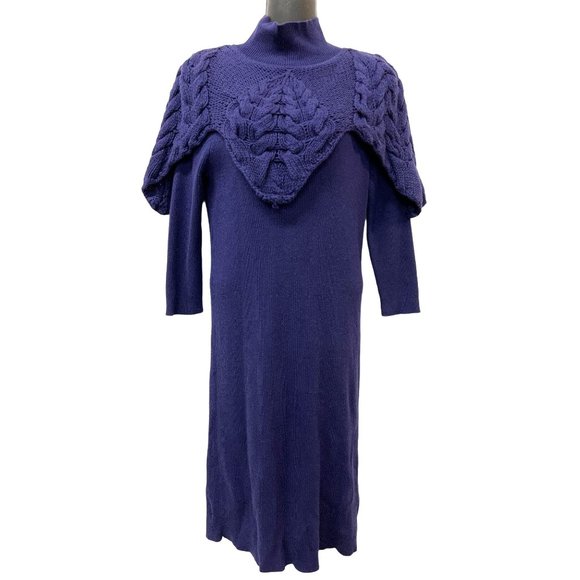 Vivienne Tam Dresses Purple Indigo Knit Shawl Sweater Dress - Picture 2 of 9